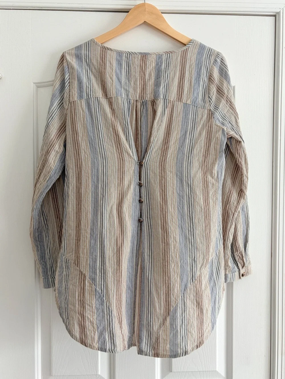 Soft Surroundings Crinkle Cotton Floral Striped Button Front Tunic Top M